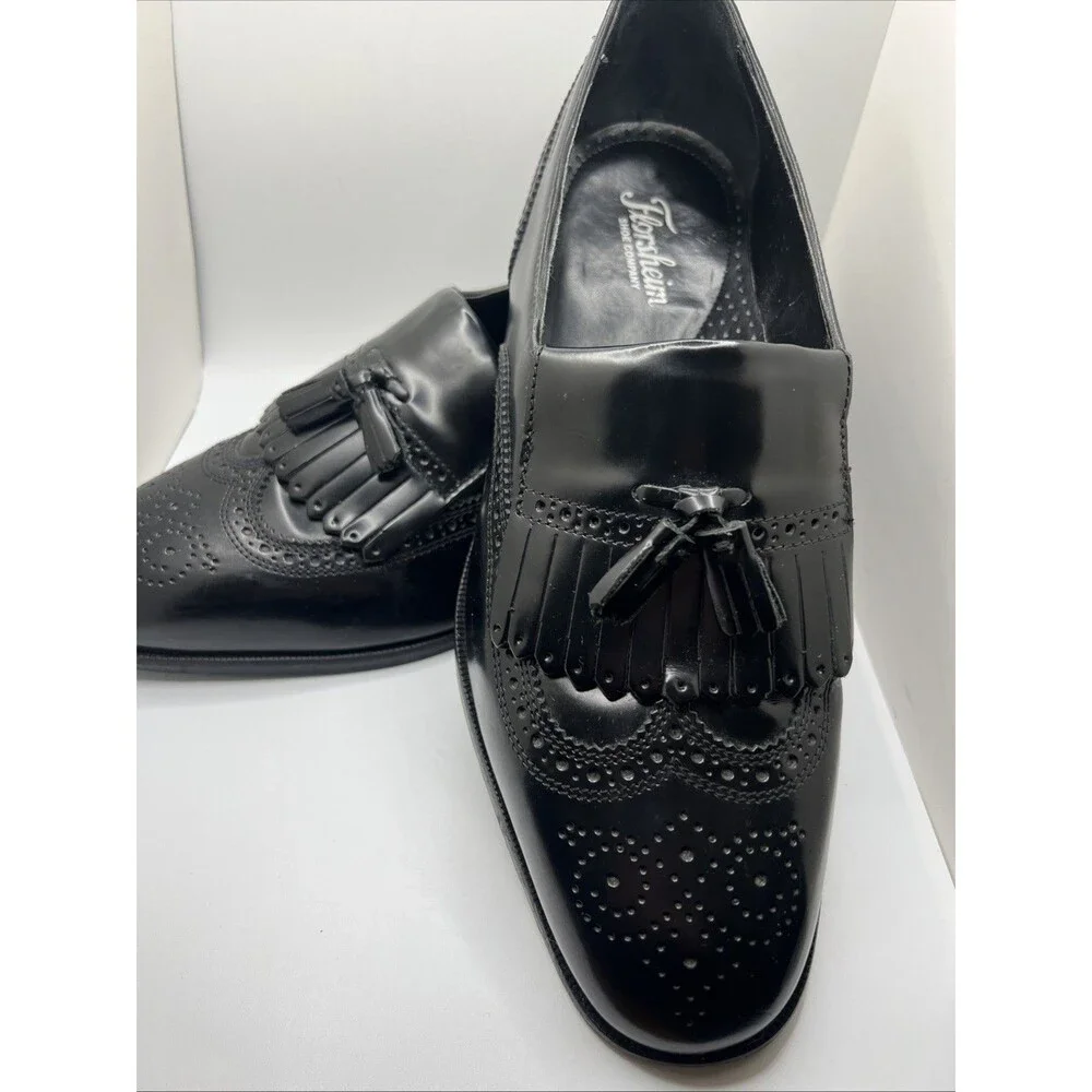 Men's 10 EEE X-Wide Florsheim Lexington black wingtip loafers dress shoes 17073